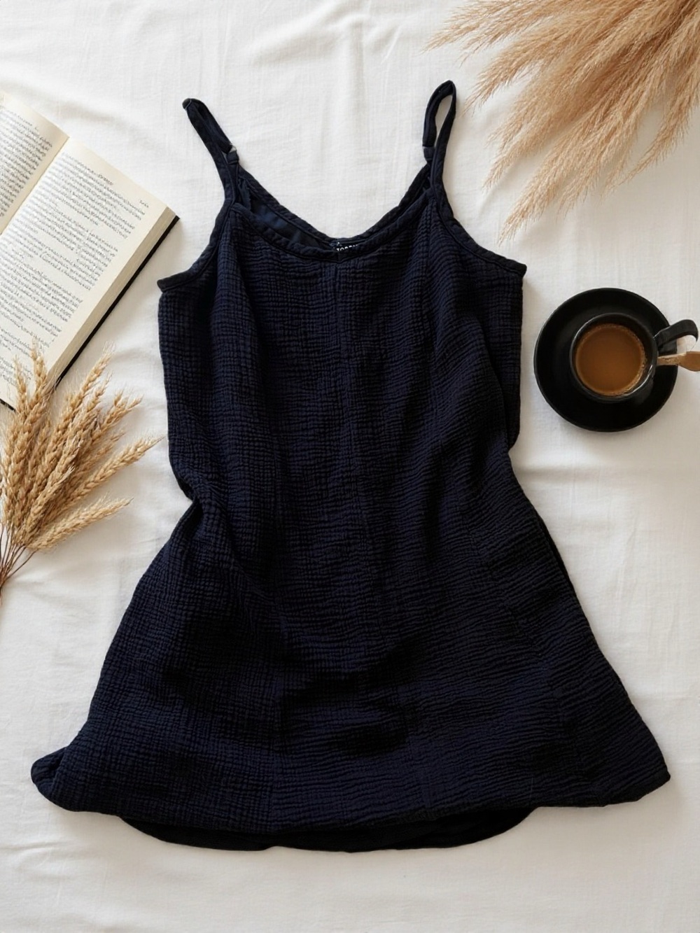 Cotton Crêpe Black Textured Lined Torrid Summer Dress